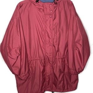 Woolrich Womens Large Rain Jacket Windbreaker Pink Hooded Packable Full Zip